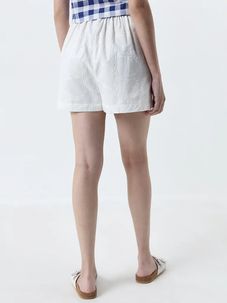 Bombay Paisley Ivory Embroidered High-Rise Cotton Skorts