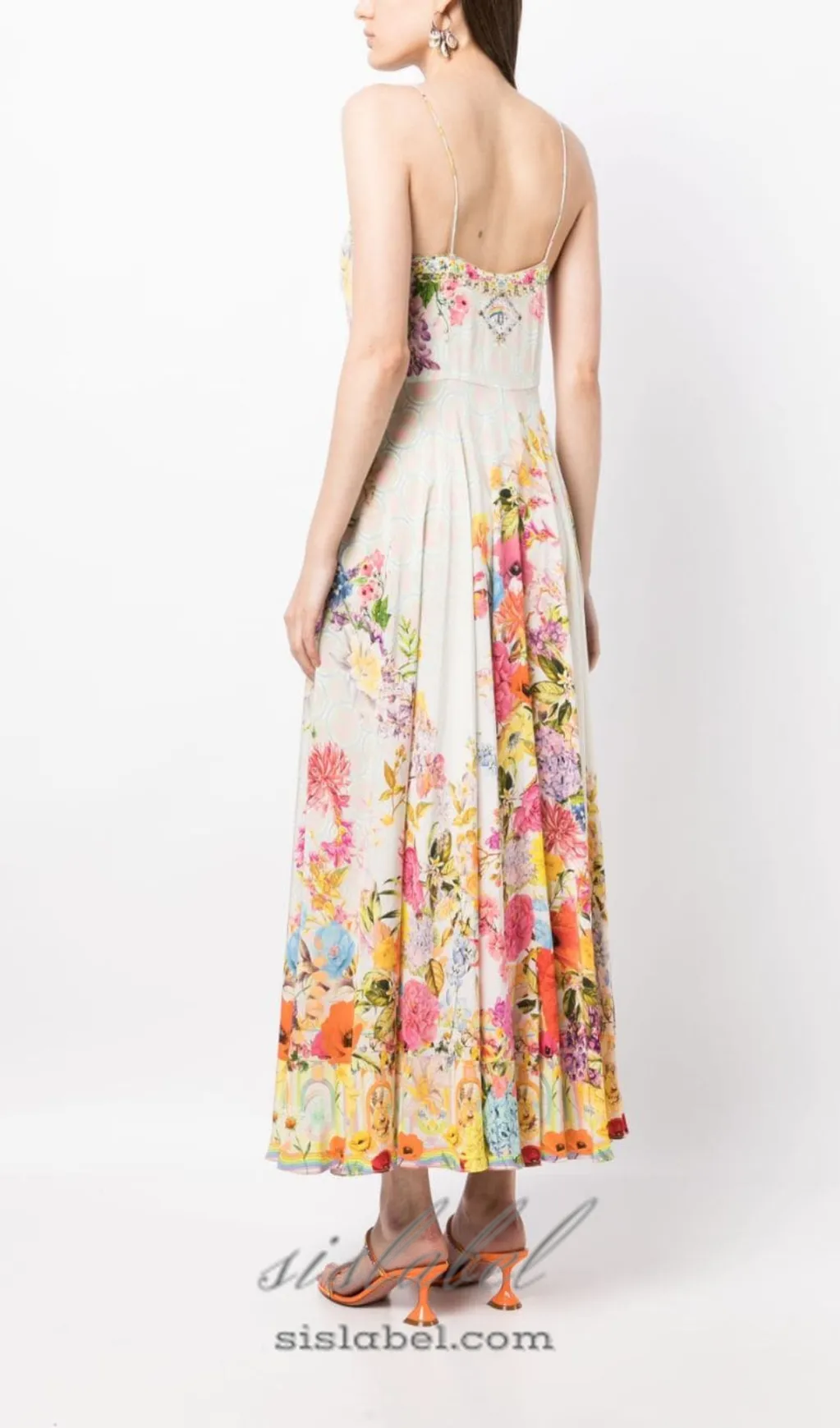 BOW FLORAL-PRINT SILK MIDI DRESS