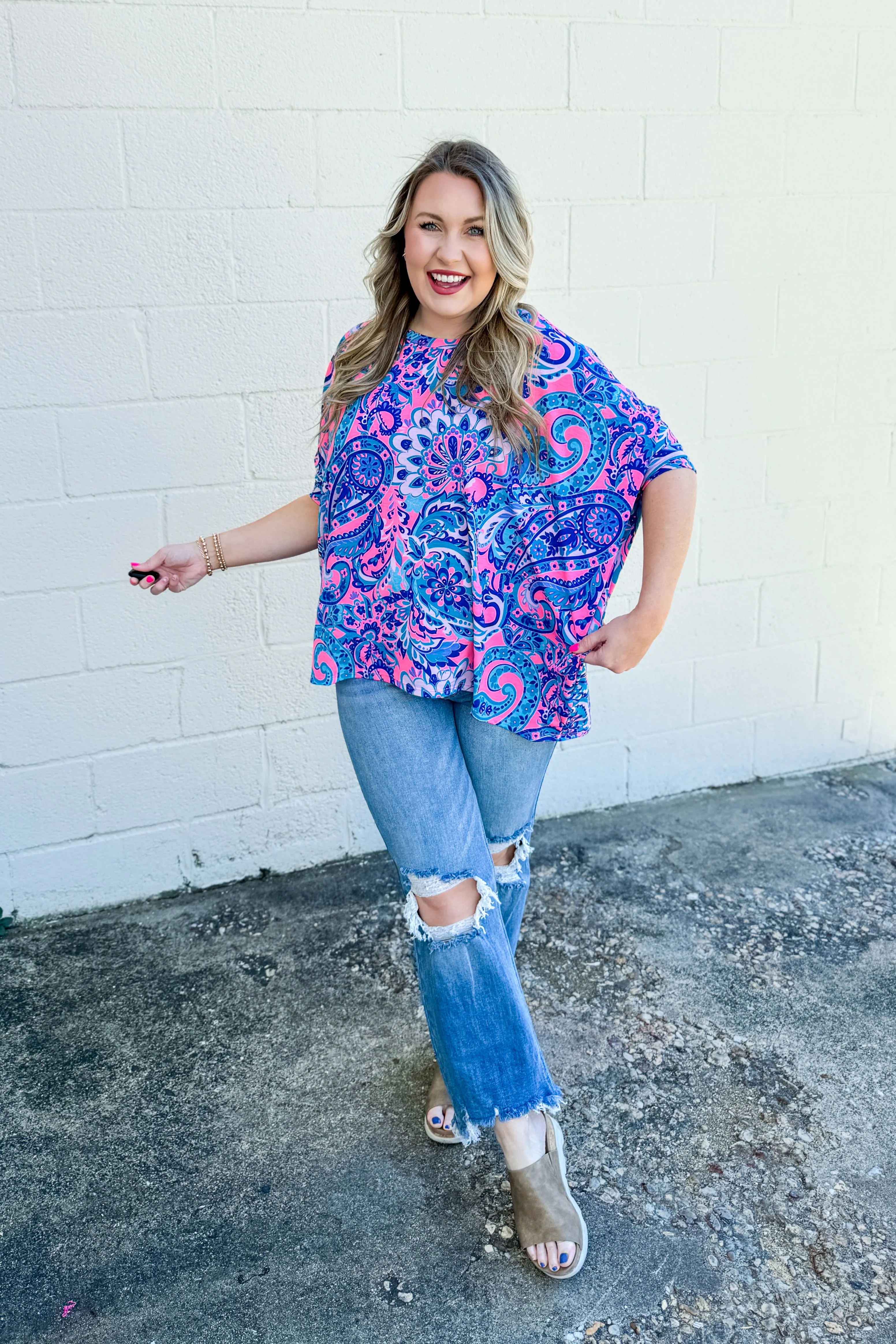 Bright and Bold Oversized Top, Pink Multi