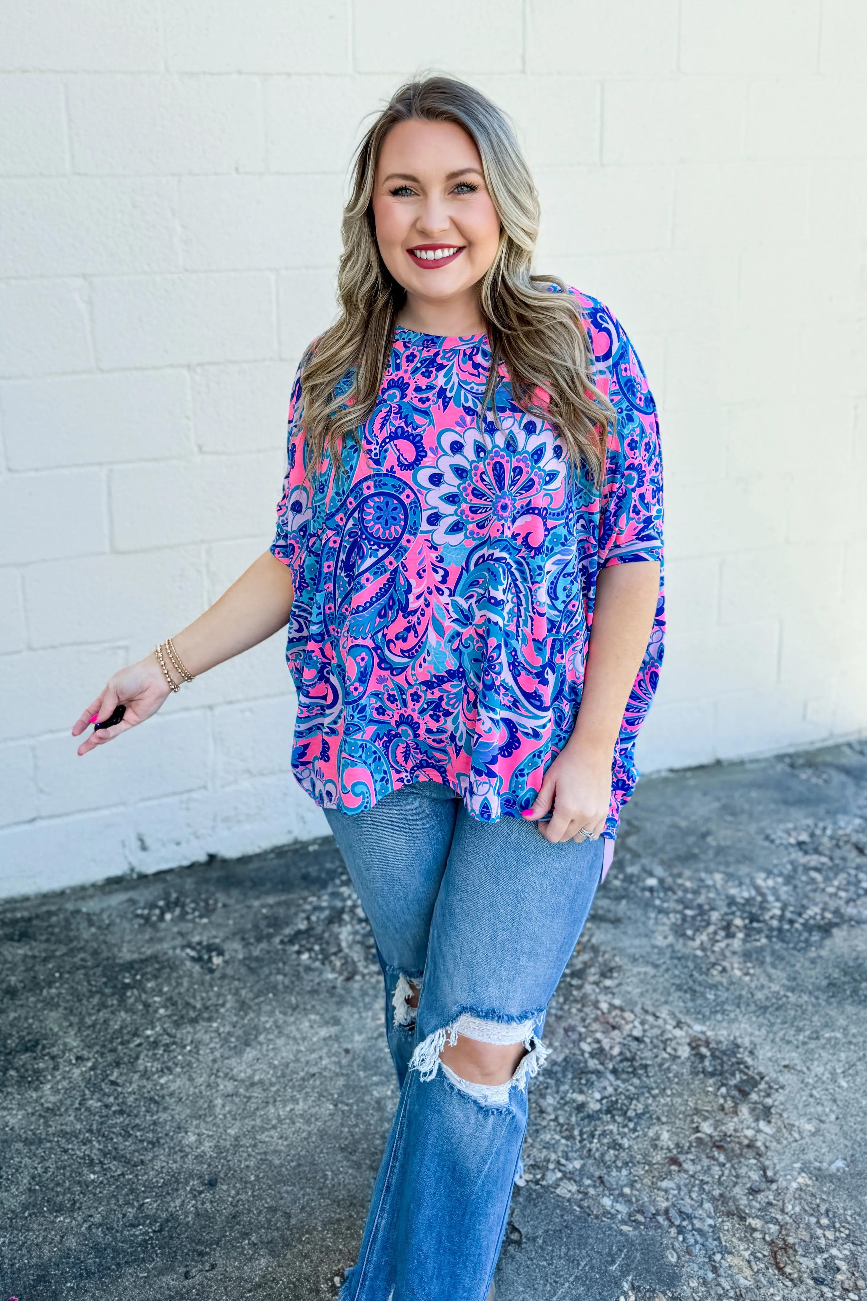 Bright and Bold Oversized Top, Pink Multi