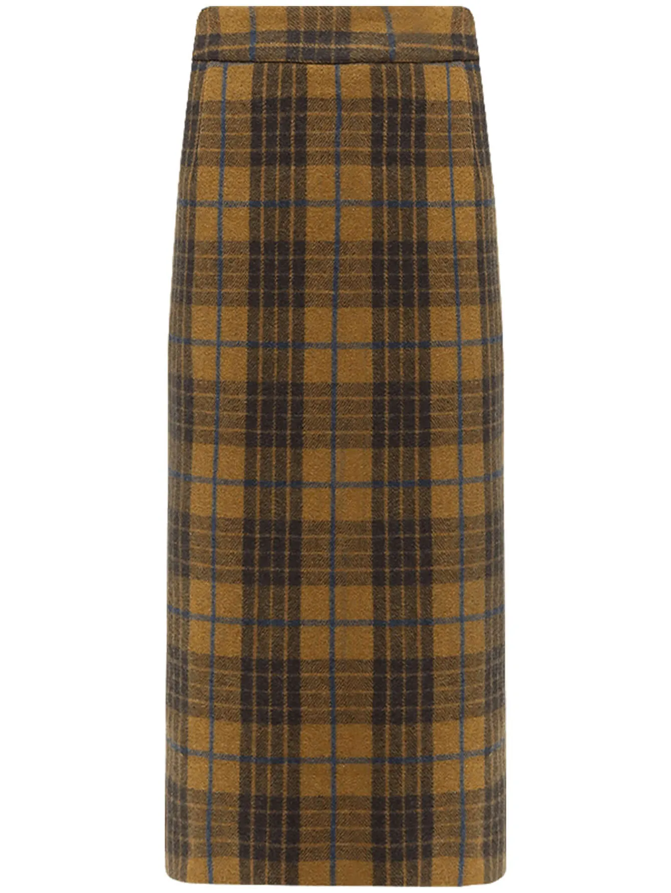 British-Style Brown Plaid Midi Skirt