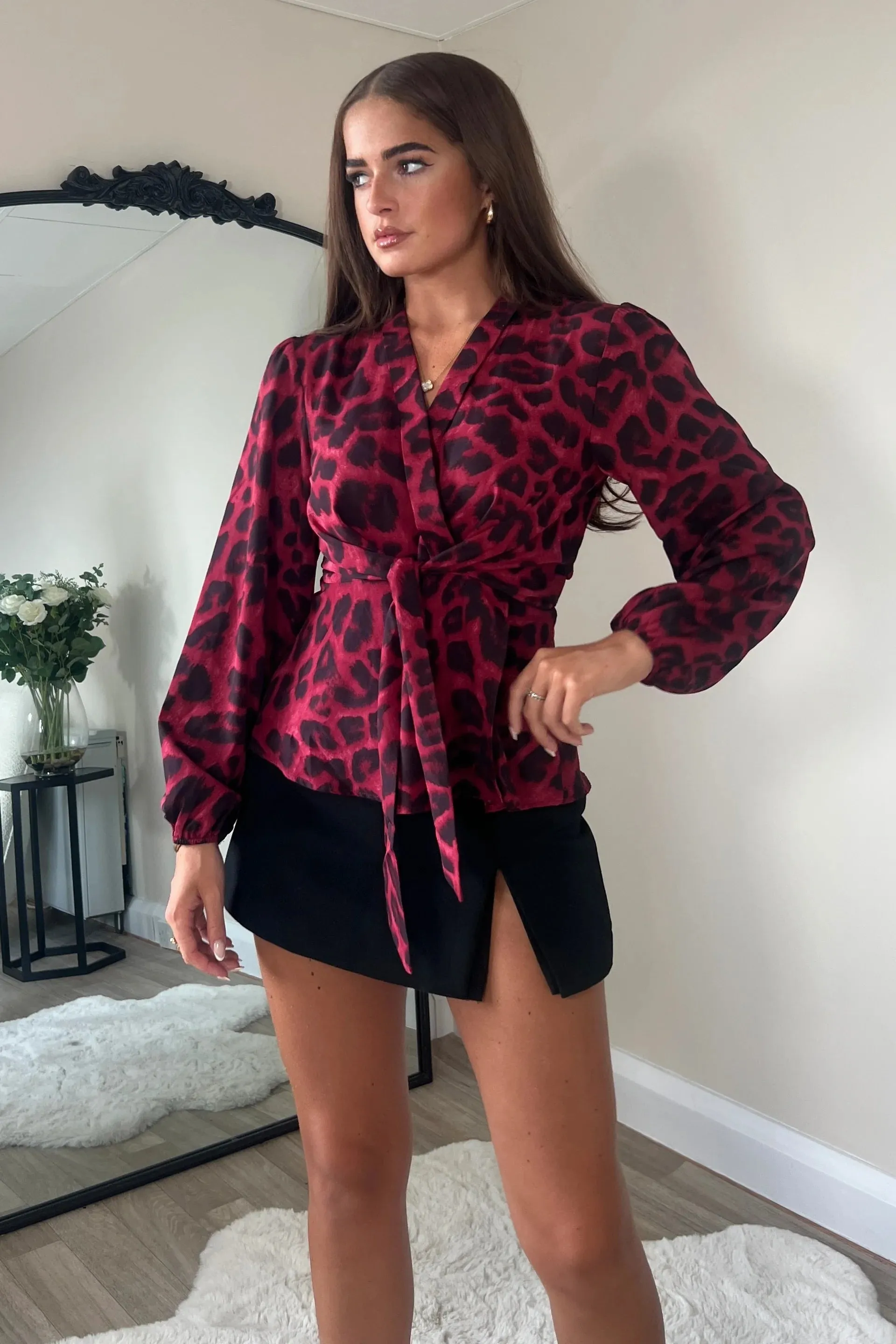 Brook Tie Front Top (Wine/Animal)