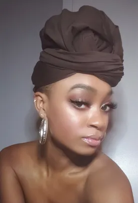 Brown Jersey Knit Stretched Fabric Satin Lined Headwrap