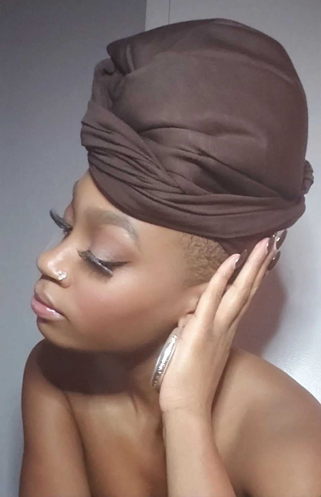 Brown Jersey Knit Stretched Fabric Satin Lined Headwrap