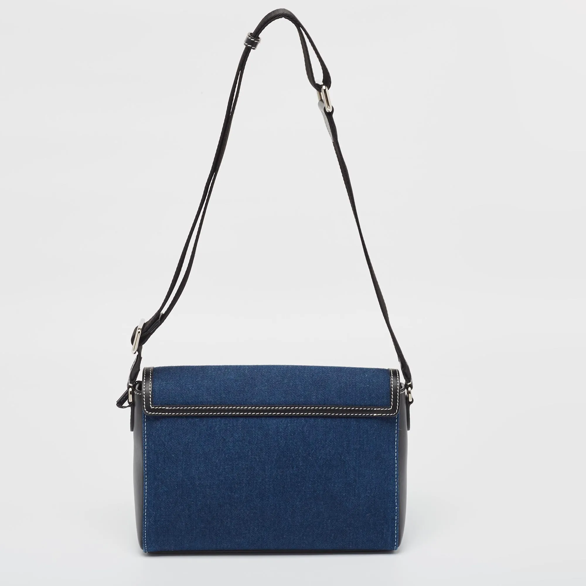 BURBERRY Blue/Black Denim and Leather Medium Note Shoulder Bag