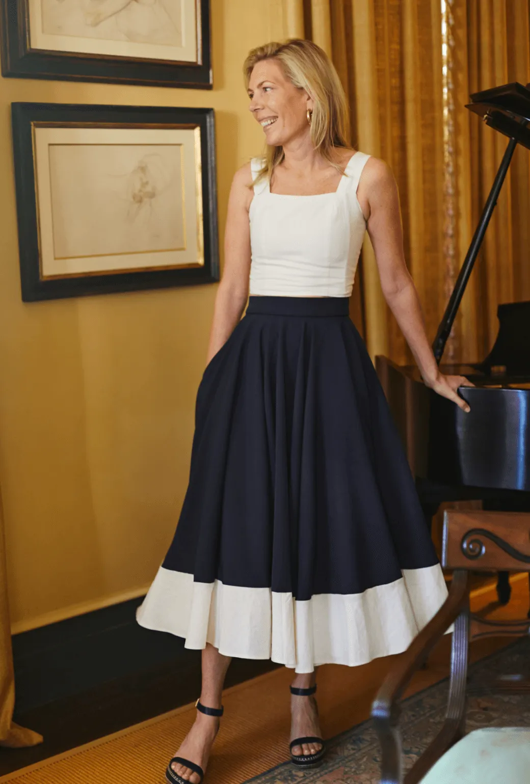 Buru x Jaimie Dewberry Lucinda Circle Skirt - Navy & Ivory