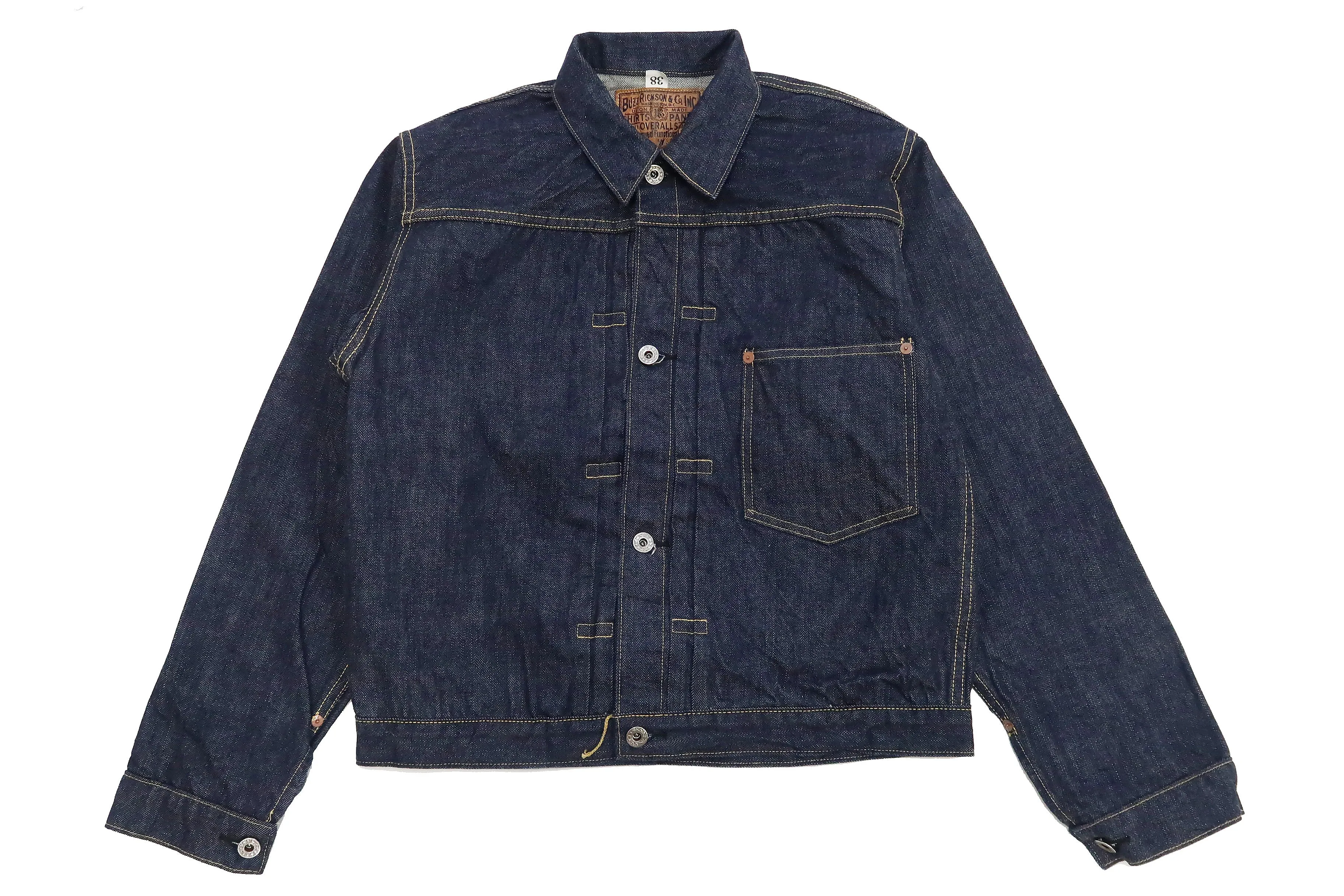 Buzz Rickson Jacket Men's Rproduction of Type 1 Denim Jacket WWII regulated version BR16041 421 One Wash Deep blue indigo