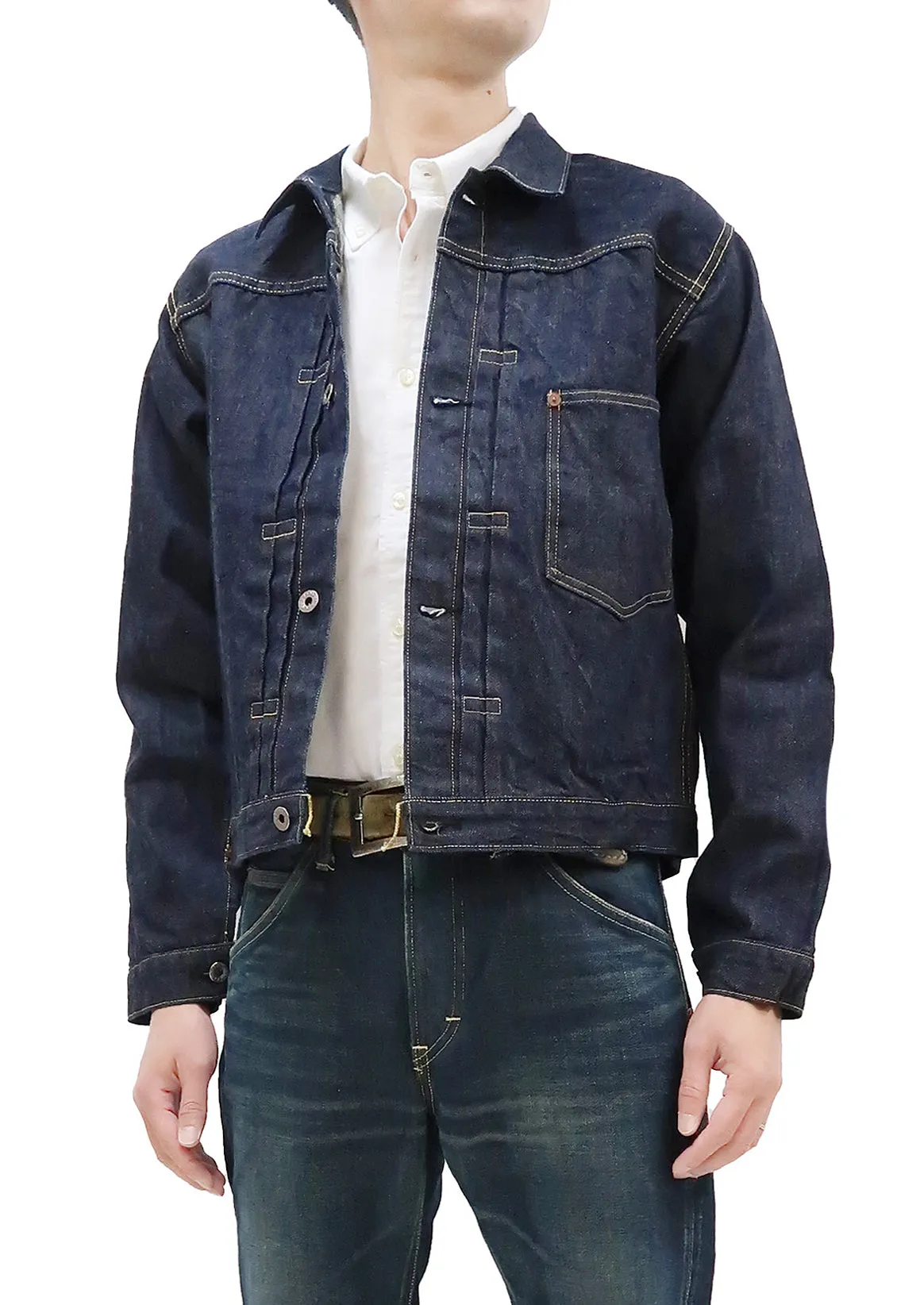 Buzz Rickson Jacket Men's Rproduction of Type 1 Denim Jacket WWII regulated version BR16041 421 One Wash Deep blue indigo