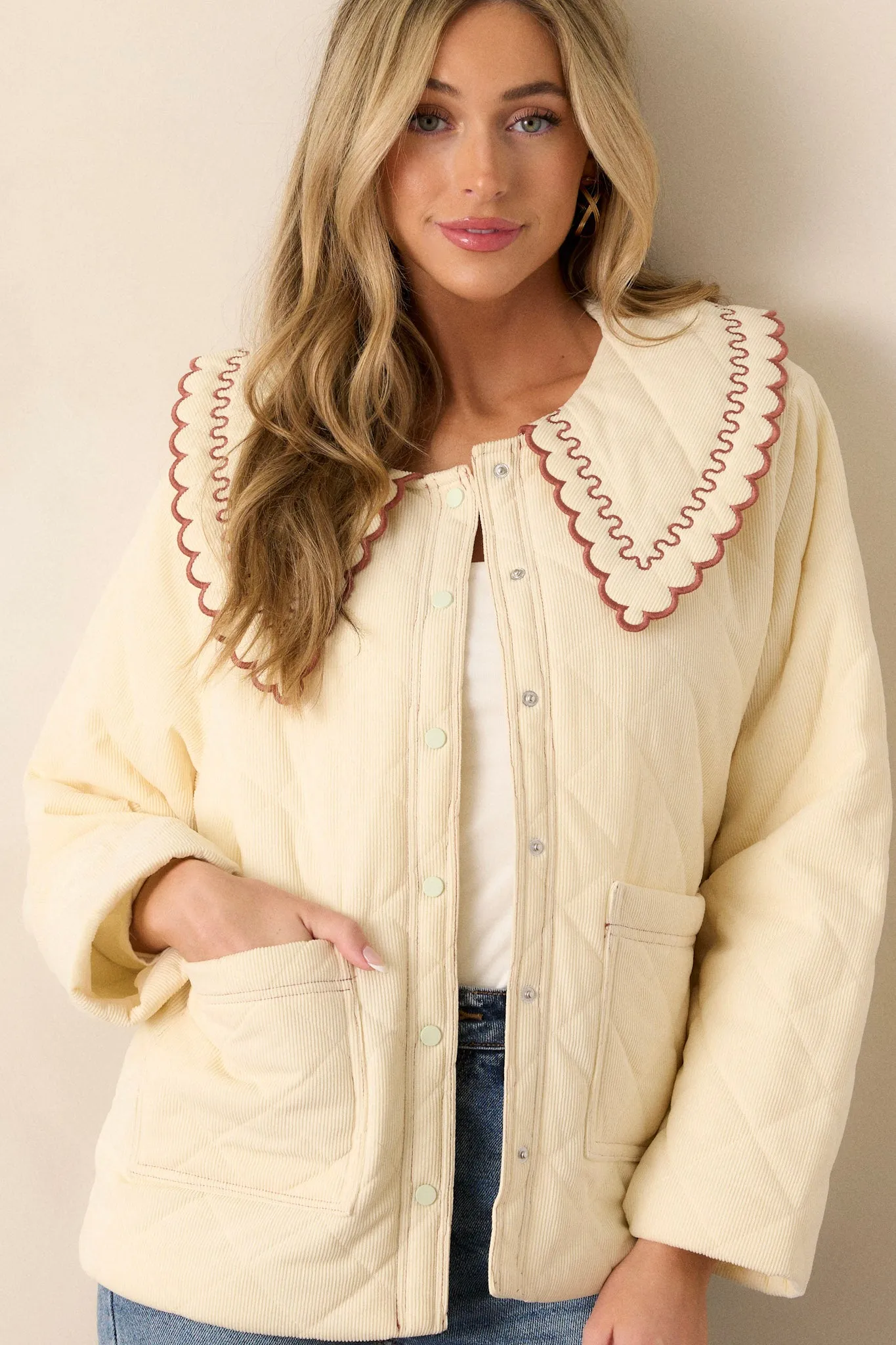 Cafè Conversations Ivory Embroidered Quilted Jacket