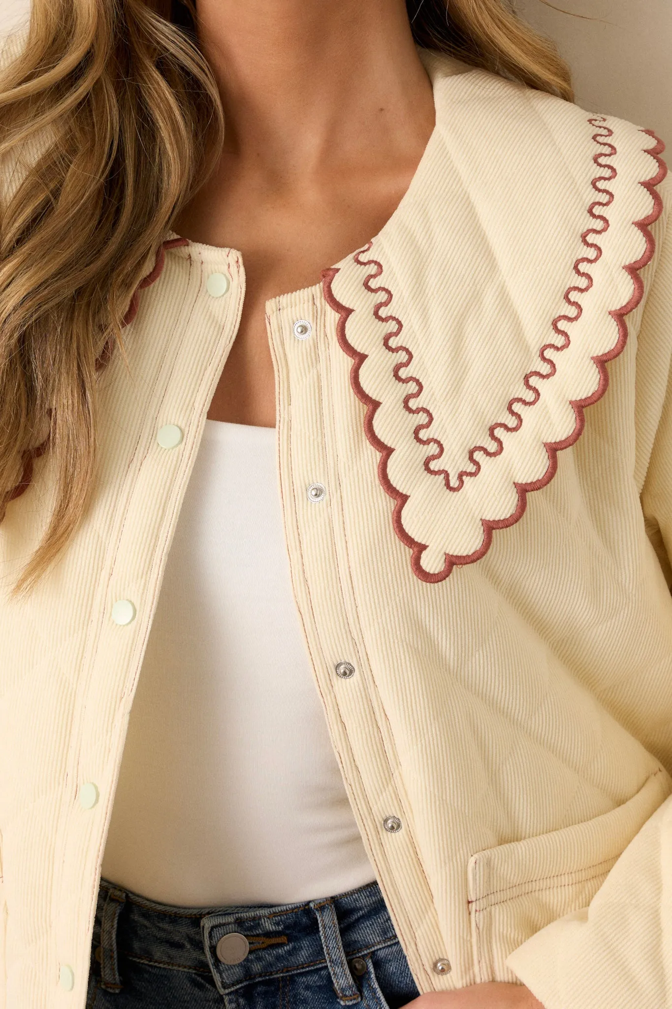 Cafè Conversations Ivory Embroidered Quilted Jacket