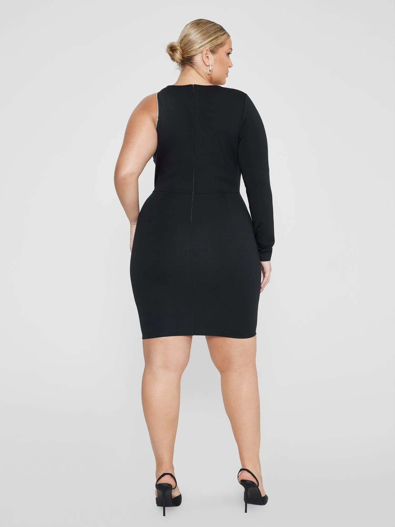 Caryn One Sleeve Rhinestone Trim Bodycon Dress