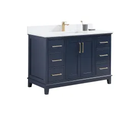 CCS501 - 48" Navy Blue, Floor Standing Bathroom Vanity ,White Quartz Countertop