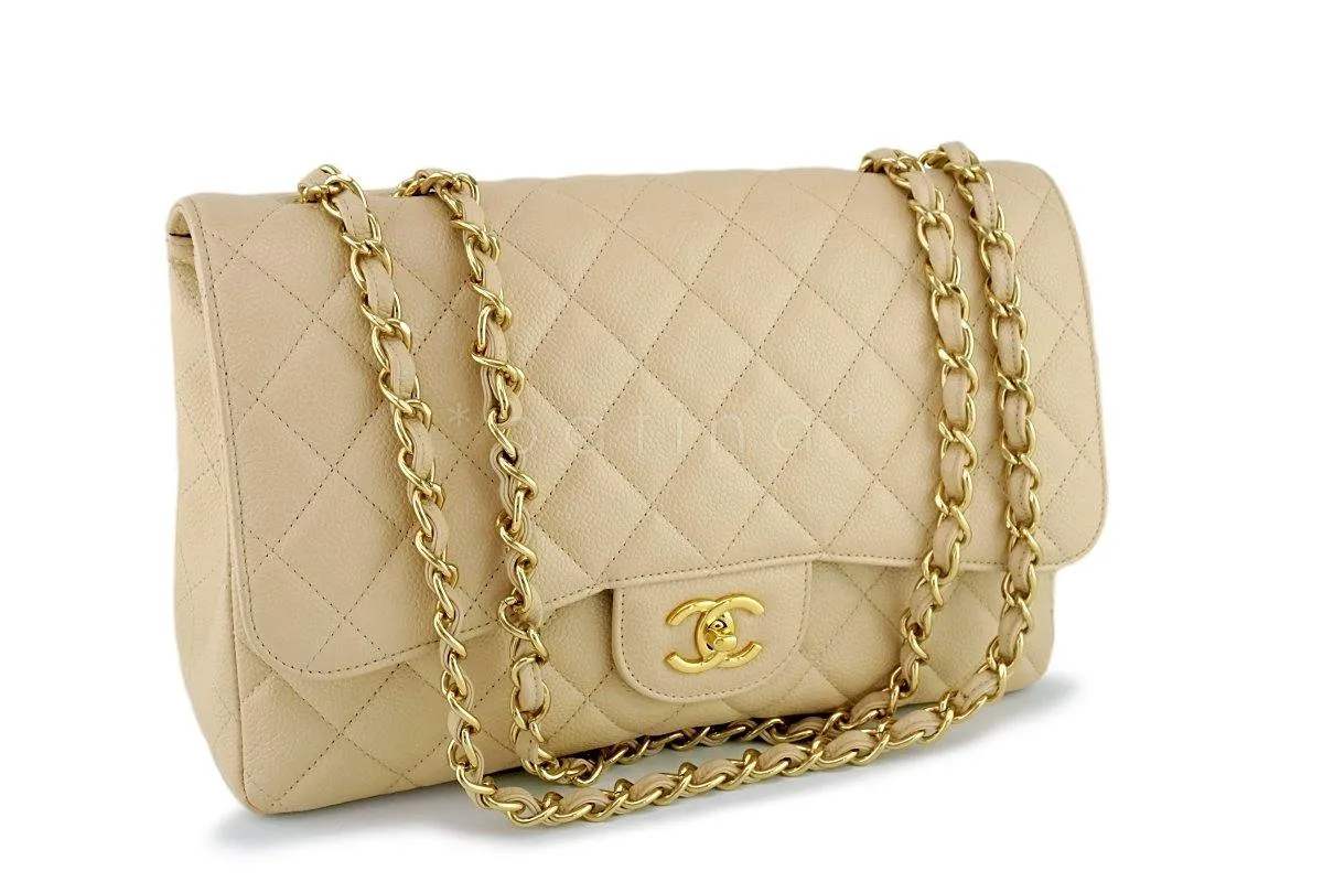 Chanel Beige Clair Caviar Jumbo 2.55 Classic Flap Bag GHW