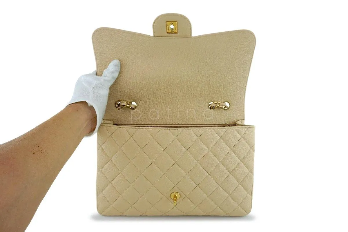 Chanel Beige Clair Caviar Jumbo 2.55 Classic Flap Bag GHW