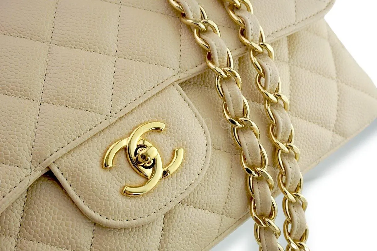 Chanel Beige Clair Caviar Jumbo 2.55 Classic Flap Bag GHW