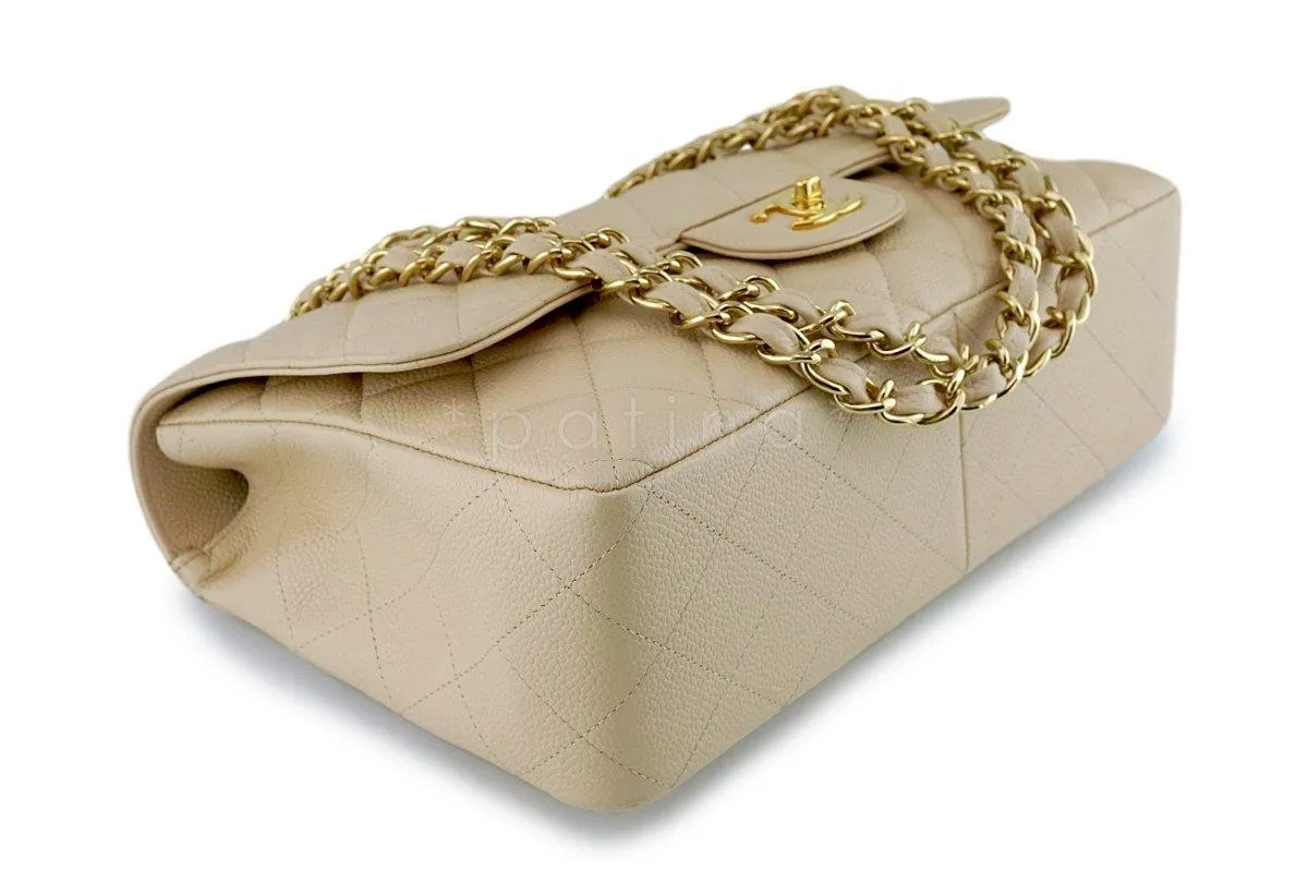 Chanel Beige Clair Caviar Jumbo 2.55 Classic Flap Bag GHW