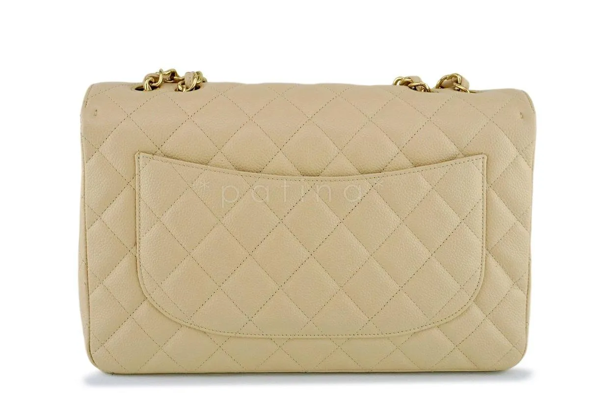 Chanel Beige Clair Caviar Jumbo 2.55 Classic Flap Bag GHW