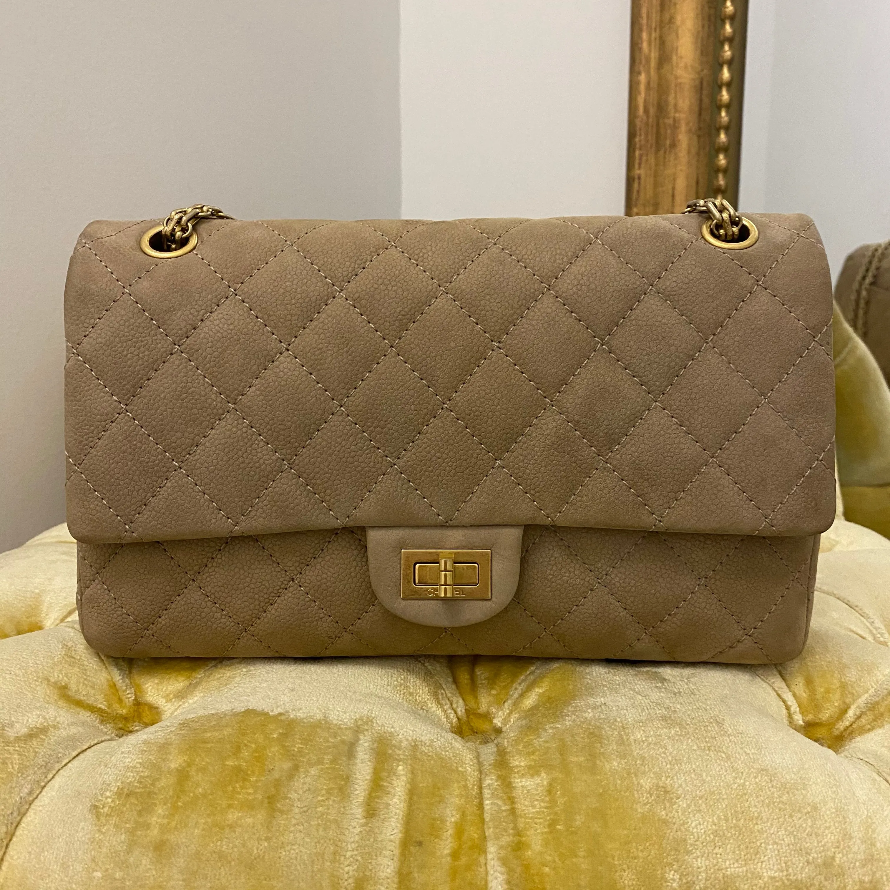 Chanel Beige Iridescent Caviar 2.55 Reissue 226 Double Flap Bag