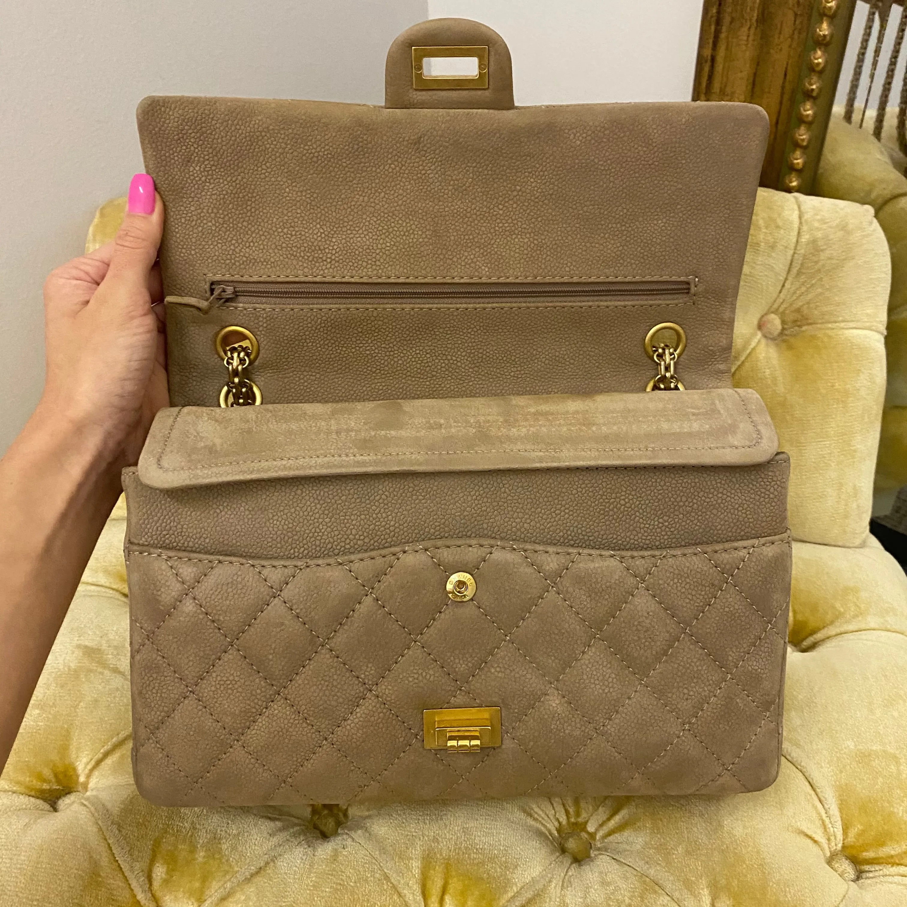 Chanel Beige Iridescent Caviar 2.55 Reissue 226 Double Flap Bag