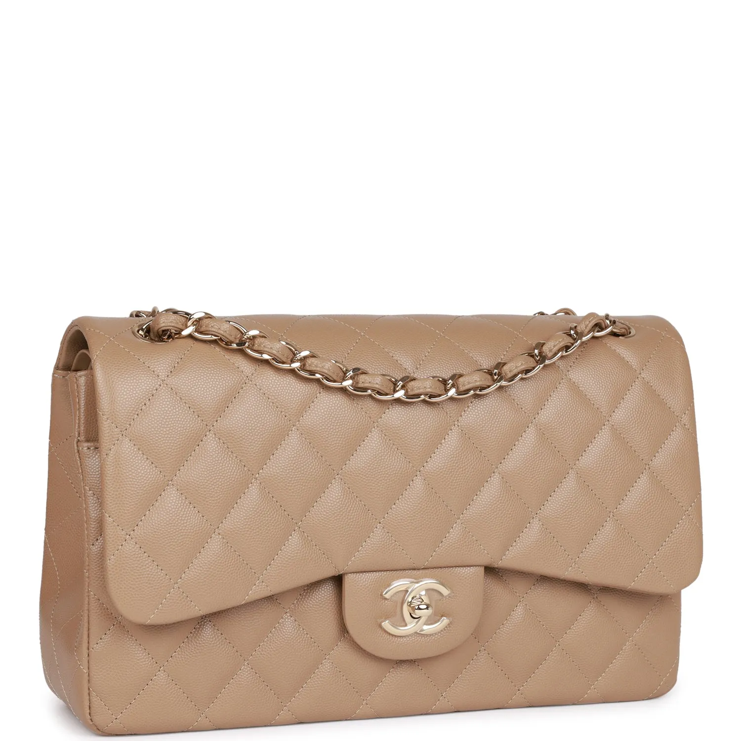 Chanel Jumbo Classic Double Flap Bag Dark Beige Caviar Gold Hardware