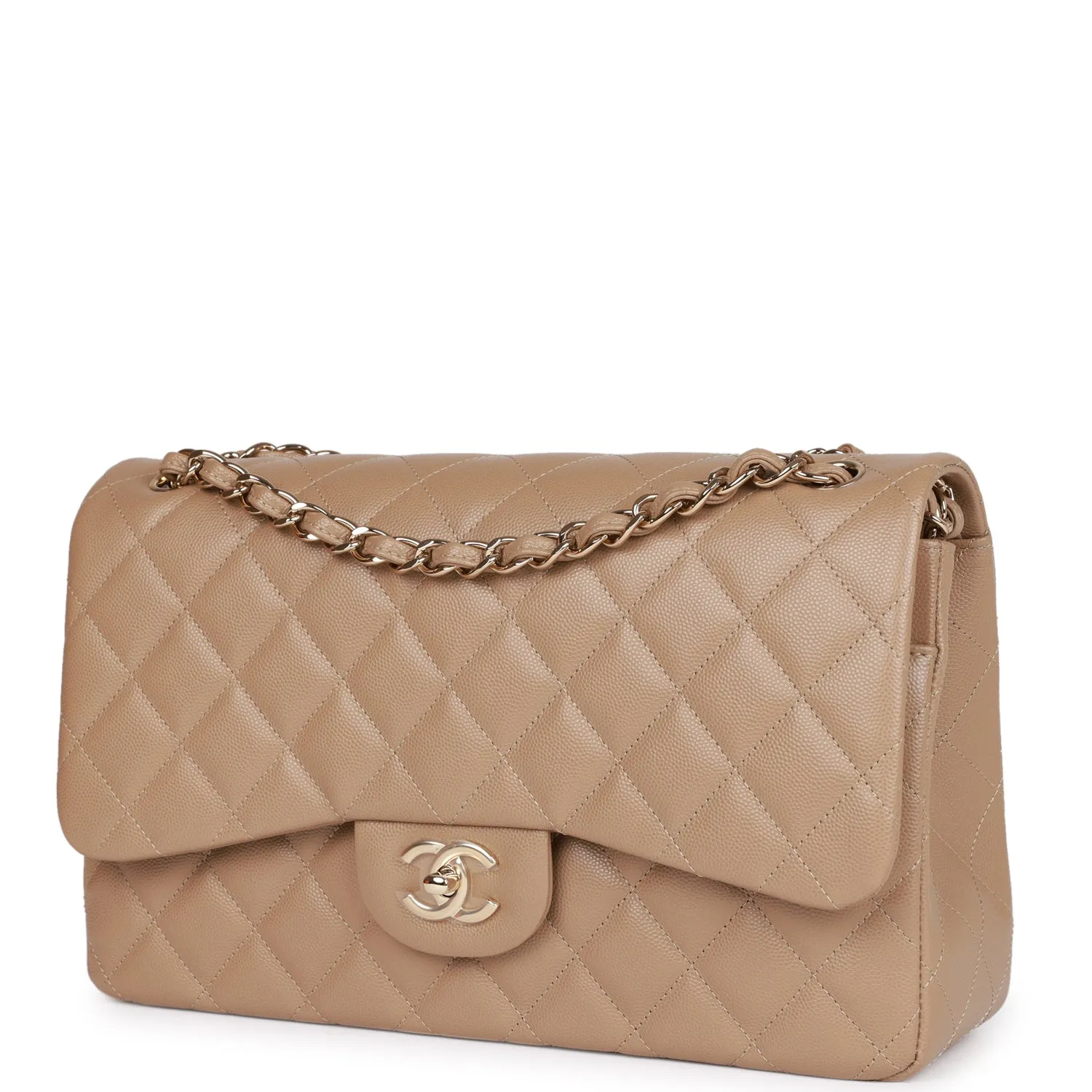 Chanel Jumbo Classic Double Flap Bag Dark Beige Caviar Gold Hardware