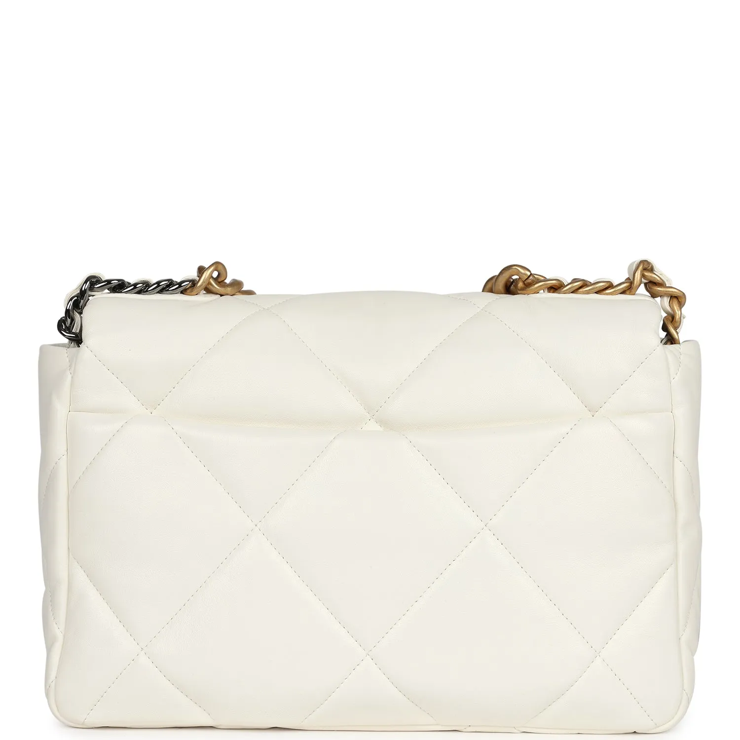 Chanel Large 19 Flap Bag White Lambskin Mixed Metal Hardware