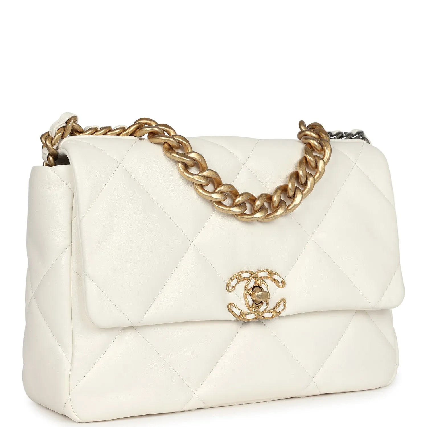 Chanel Large 19 Flap Bag White Lambskin Mixed Metal Hardware