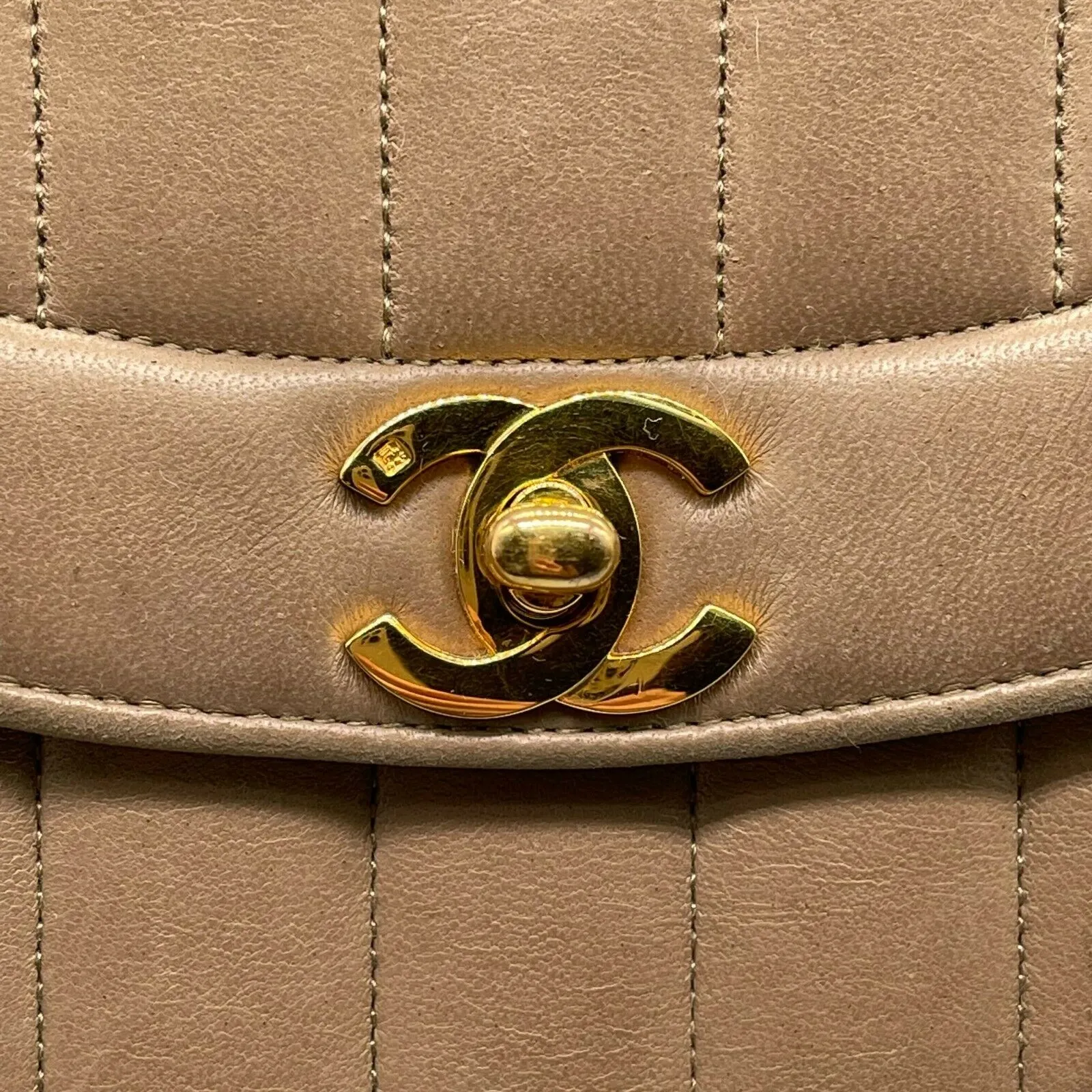 CHANEL - Mademoiselle Beige Medium Lambskin Vertical Flap Shoulder / Crossbody