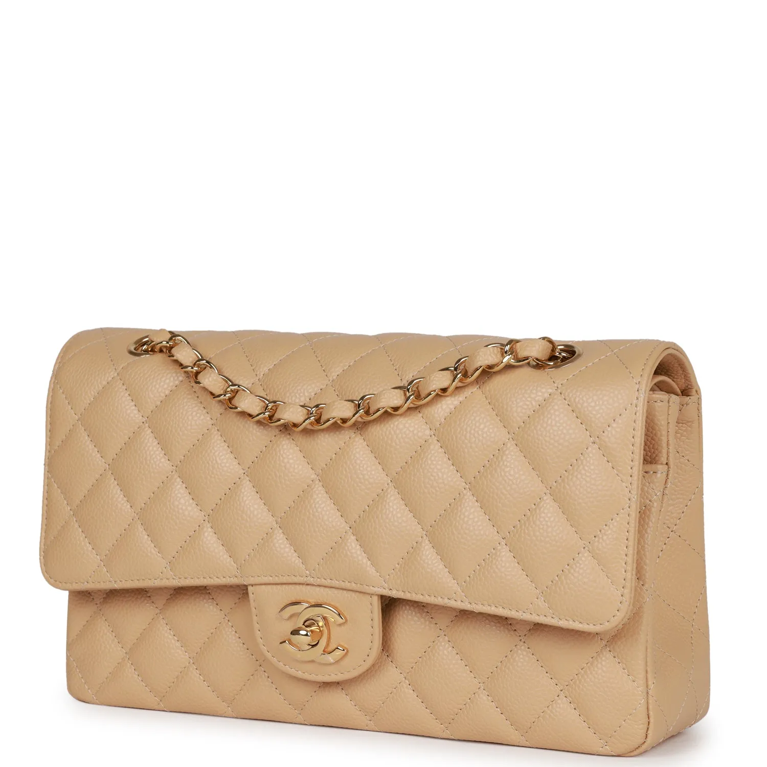 Chanel Medium Classic Double Flap Bag Beige Caviar Gold Hardware