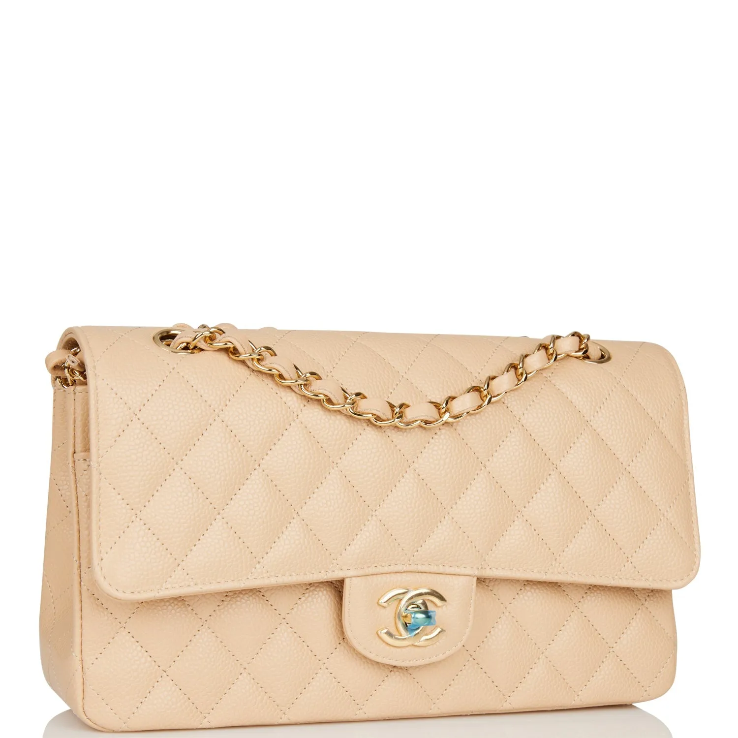 Chanel Medium Classic Double Flap Bag Beige Caviar Gold Hardware