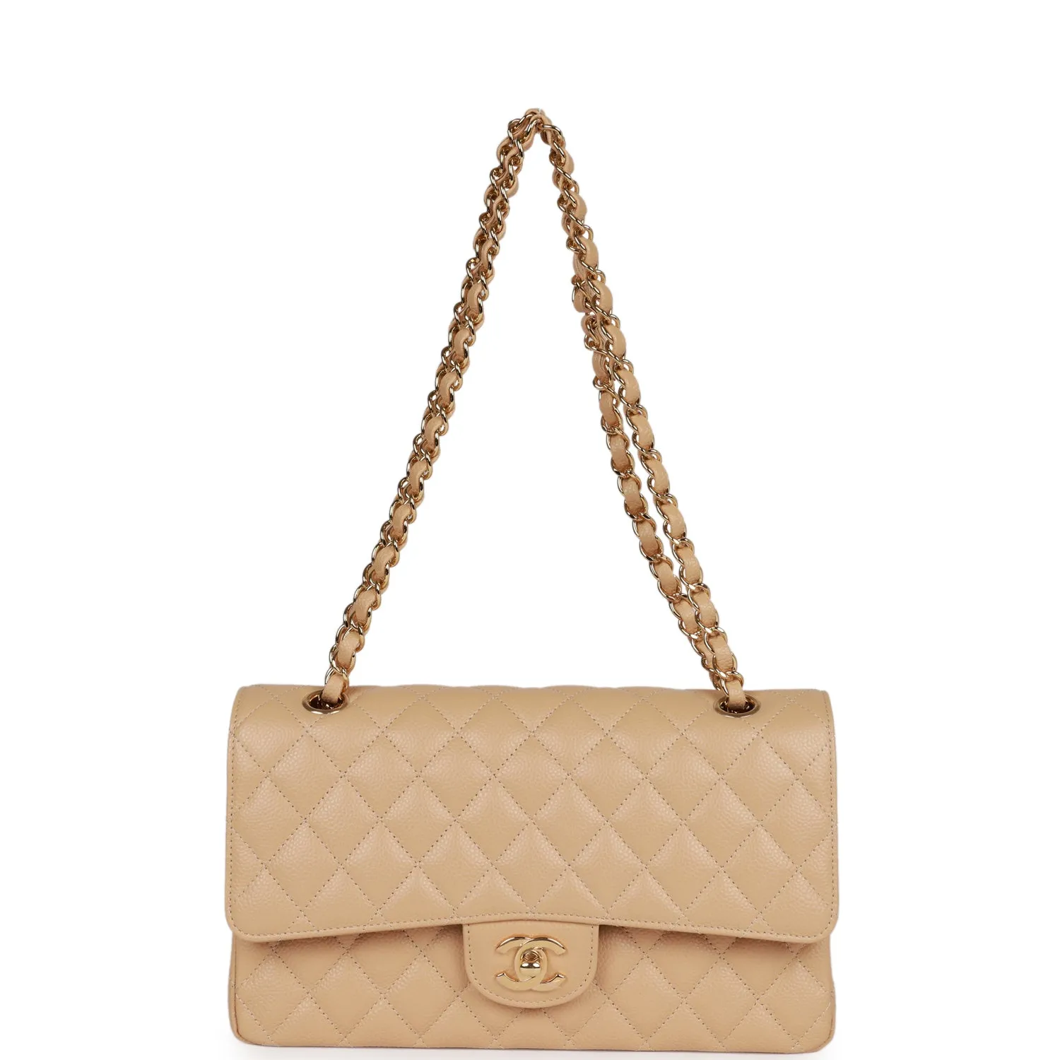 Chanel Medium Classic Double Flap Bag Beige Caviar Gold Hardware