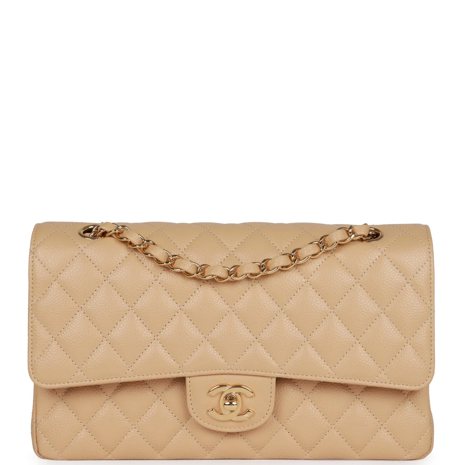 Chanel Medium Classic Double Flap Bag Beige Caviar Gold Hardware