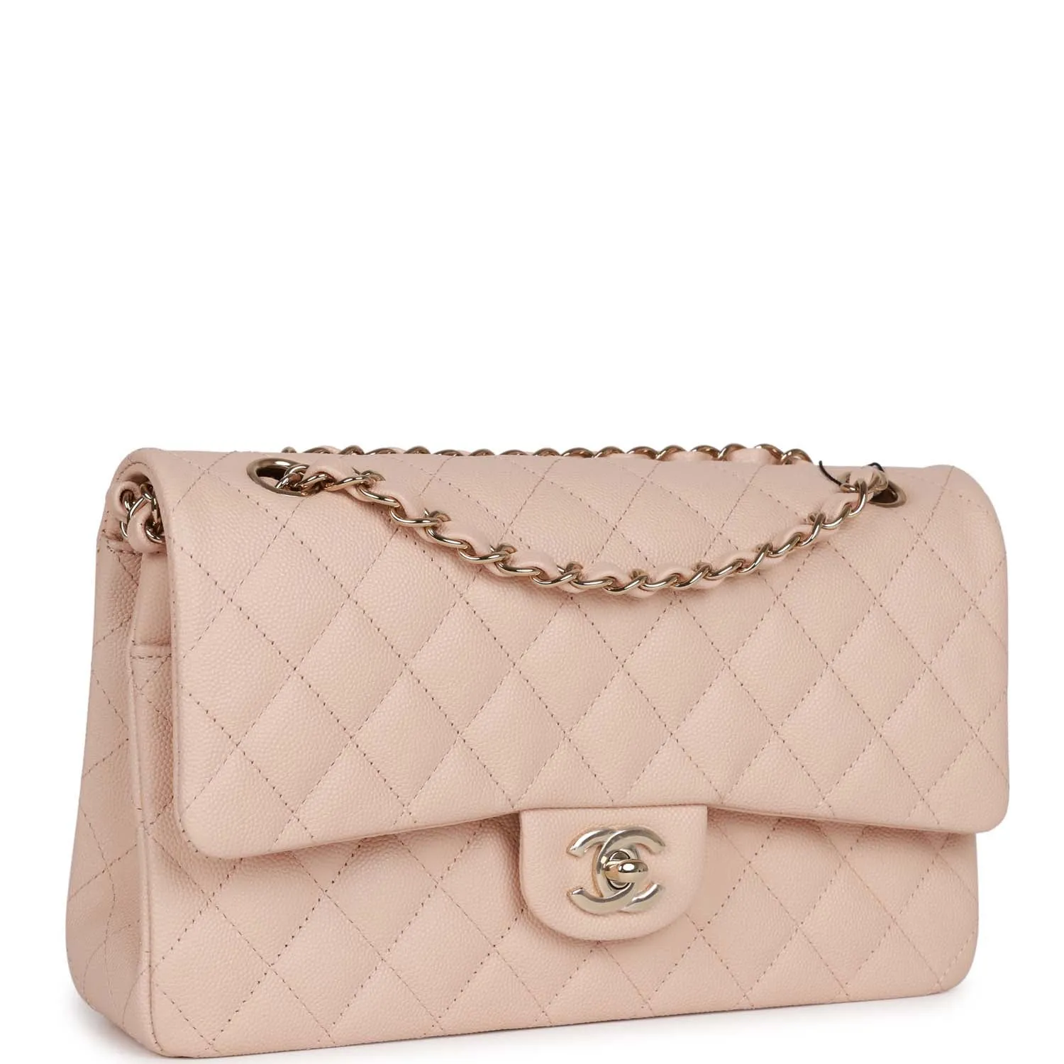 Chanel Medium Classic Double Flap Bag Beige Caviar Light Gold Hardware