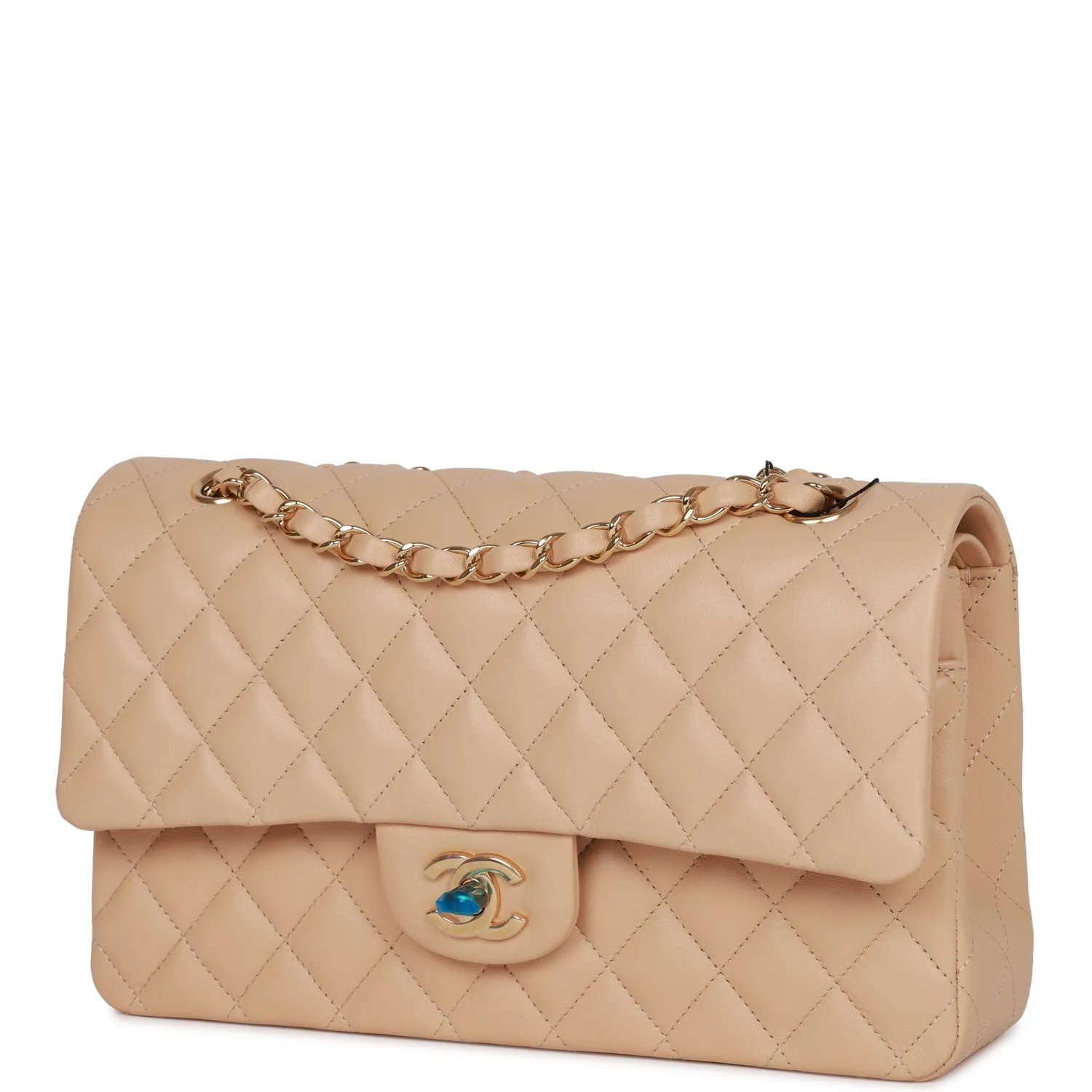 Chanel Medium Classic Double Flap Bag Beige Lambskin Light Gold Hardware