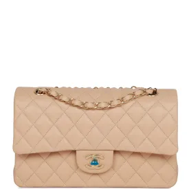 Chanel Medium Classic Double Flap Bag Beige Lambskin Light Gold Hardware