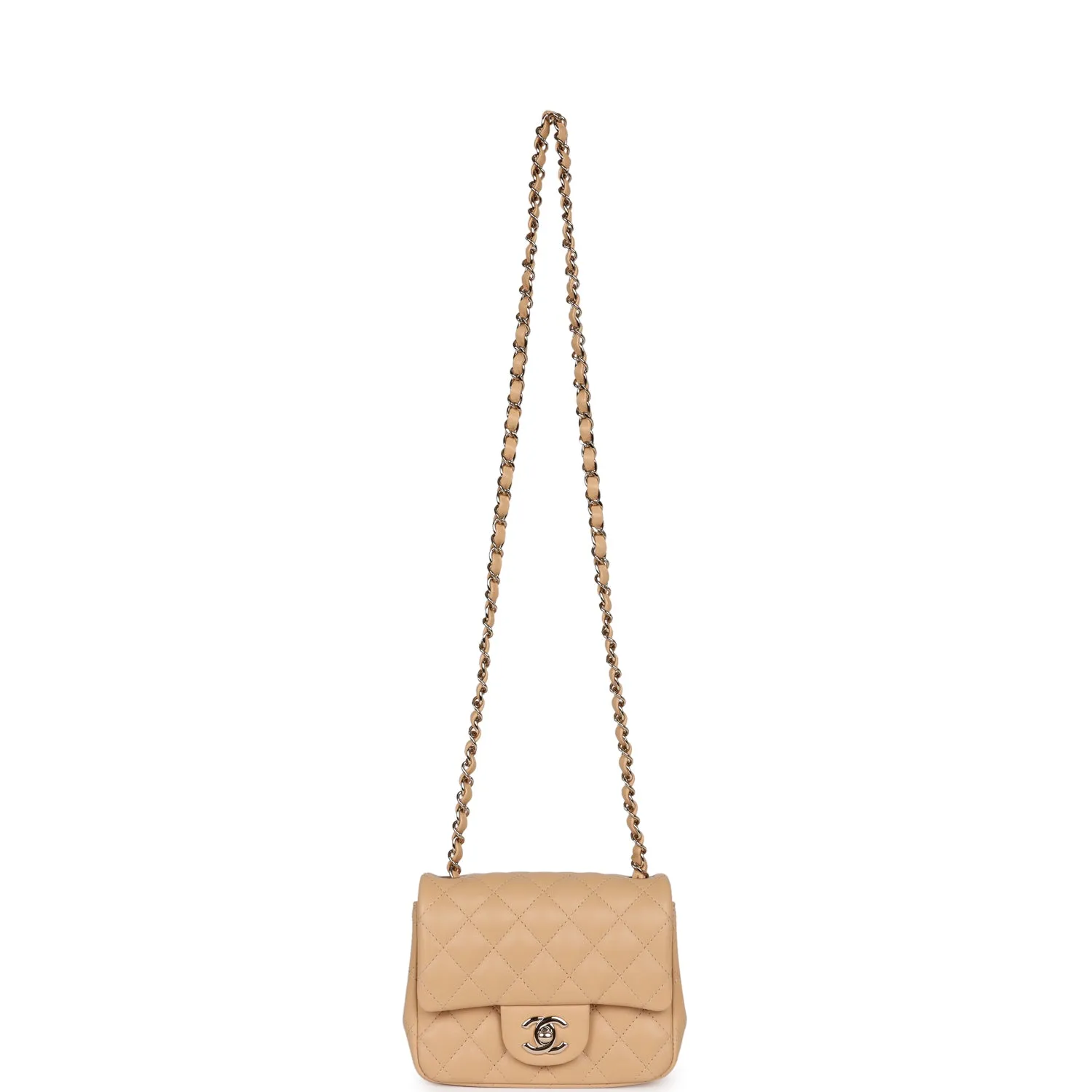 Chanel Mini Classic Square Flap Beige Lambskin Gold Hardware