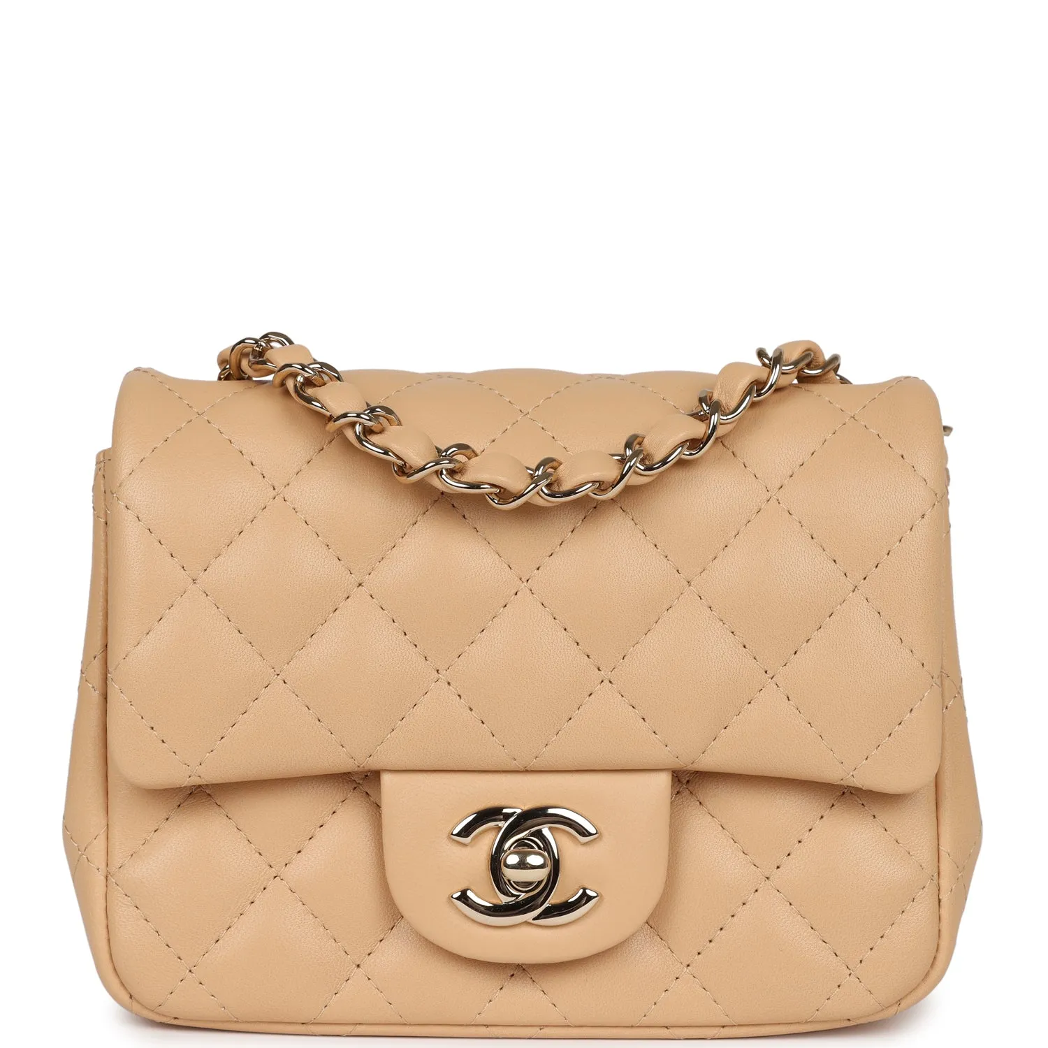 Chanel Mini Classic Square Flap Beige Lambskin Gold Hardware