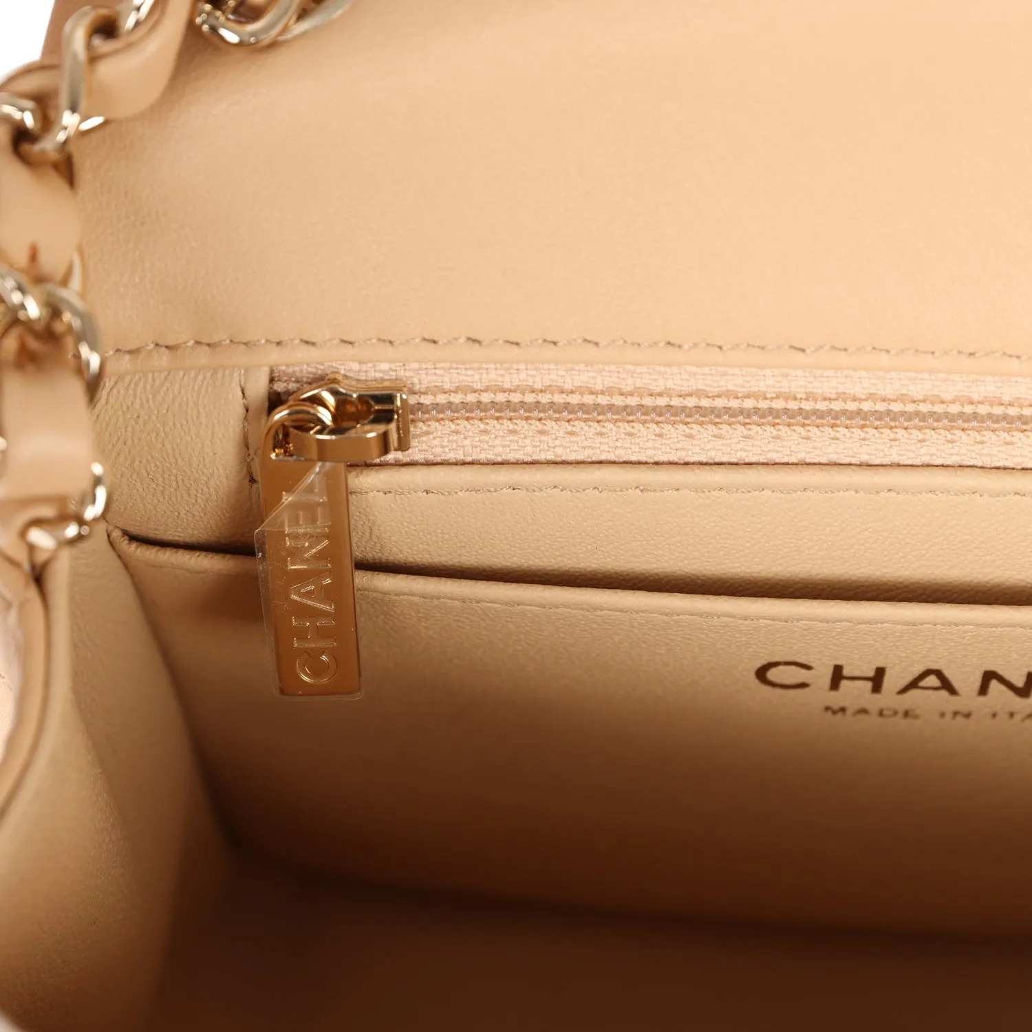 Chanel Mini Classic Square Flap Beige Lambskin Gold Hardware