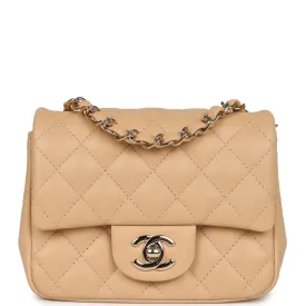 Chanel Mini Classic Square Flap Beige Lambskin Gold Hardware