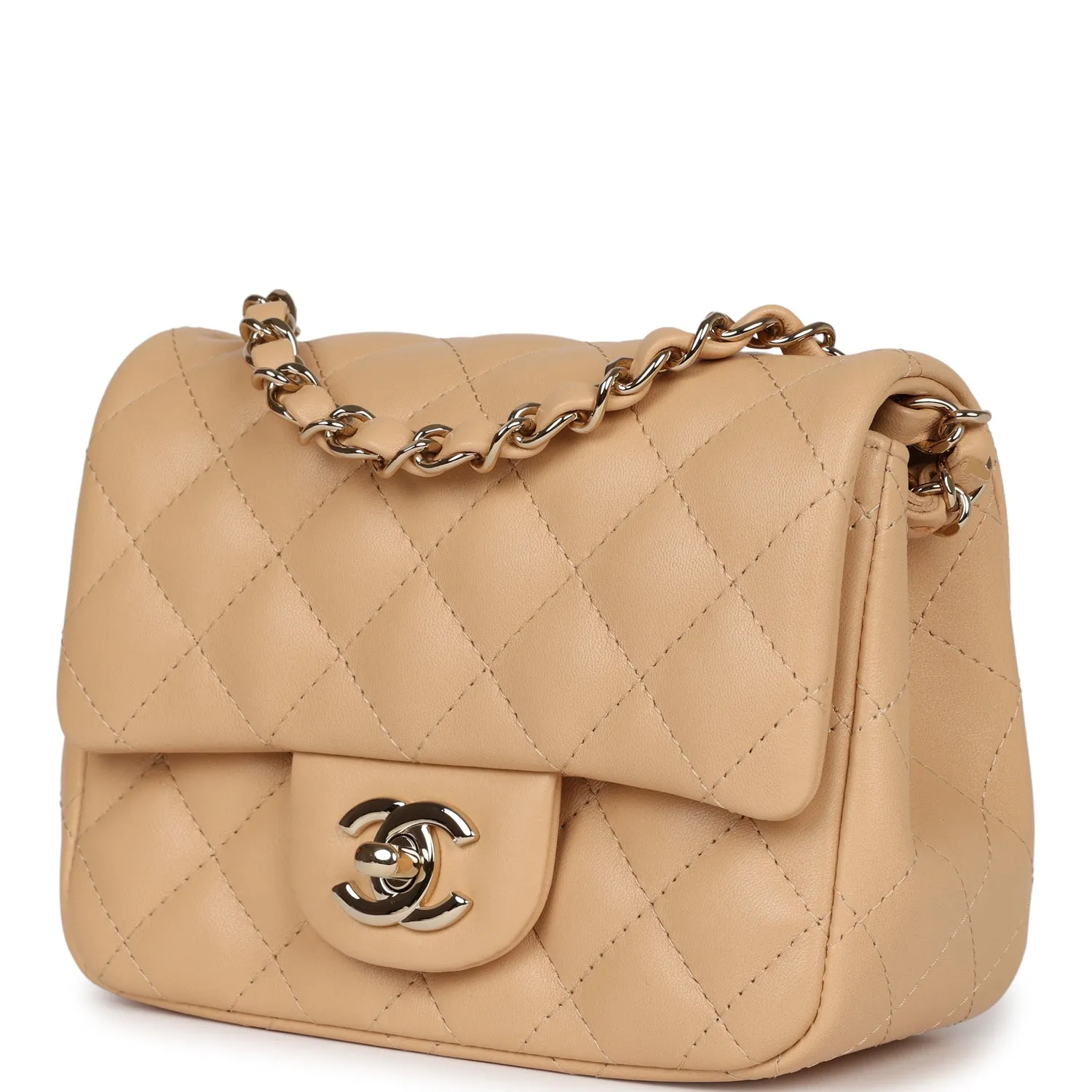 Chanel Mini Classic Square Flap Beige Lambskin Gold Hardware