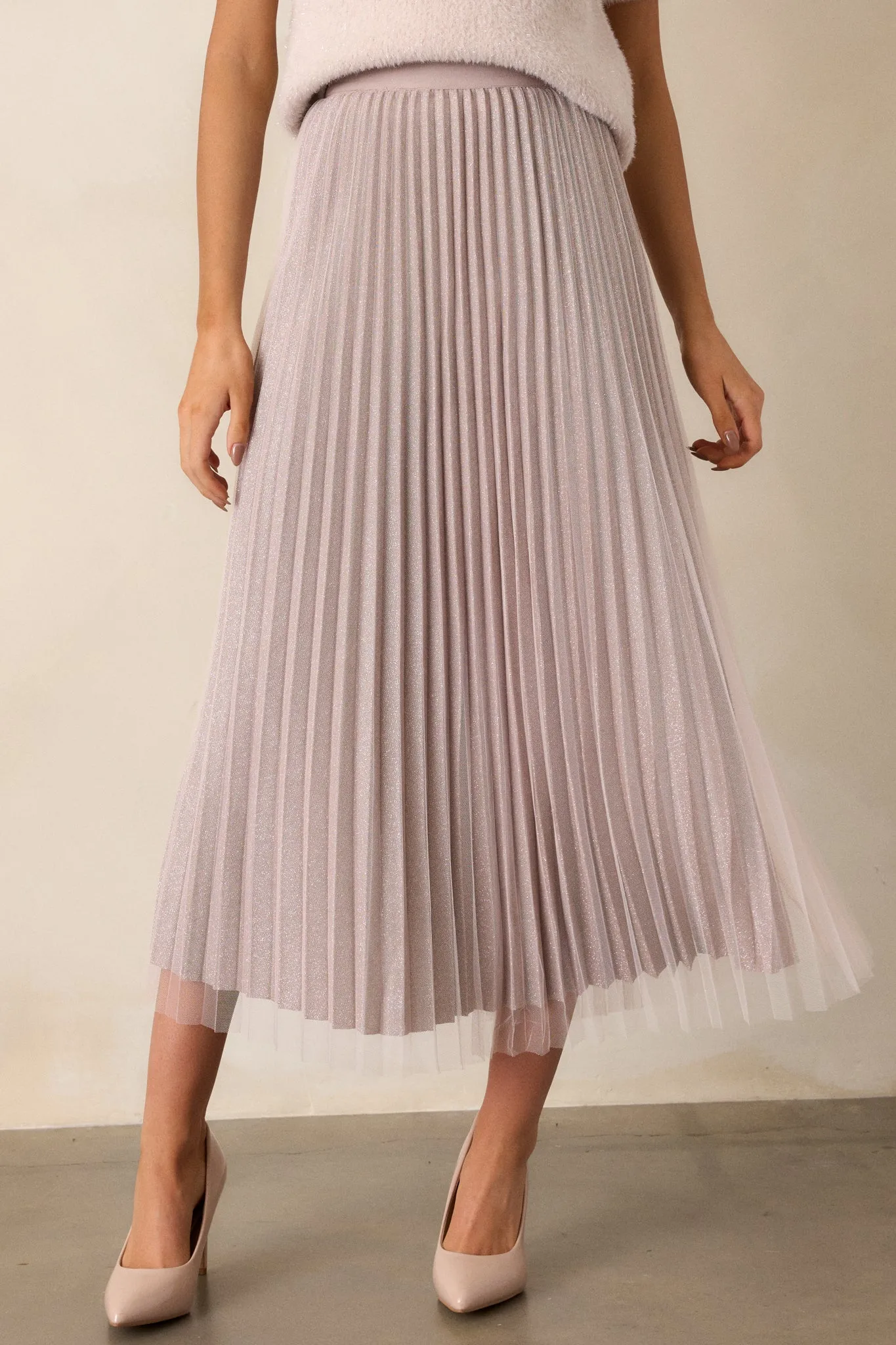 Chic Radiance Mauve Pleated Midi Skirt