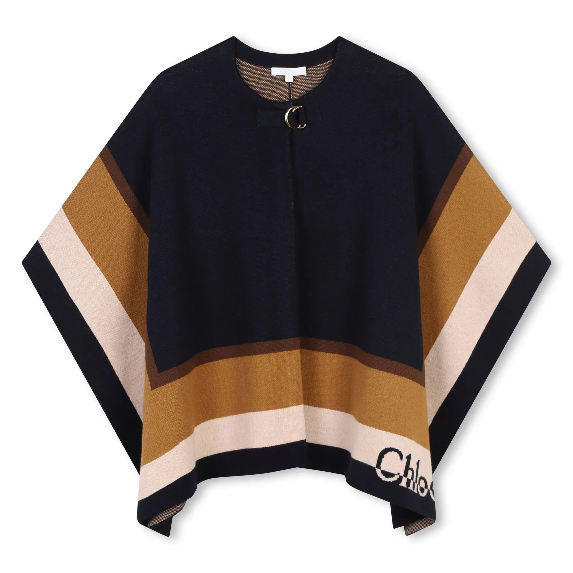 Chloé Girls Navy Cotton & Wool Knit Cape