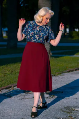 Classic 1940s Style A-Line Skirt in Burgundy