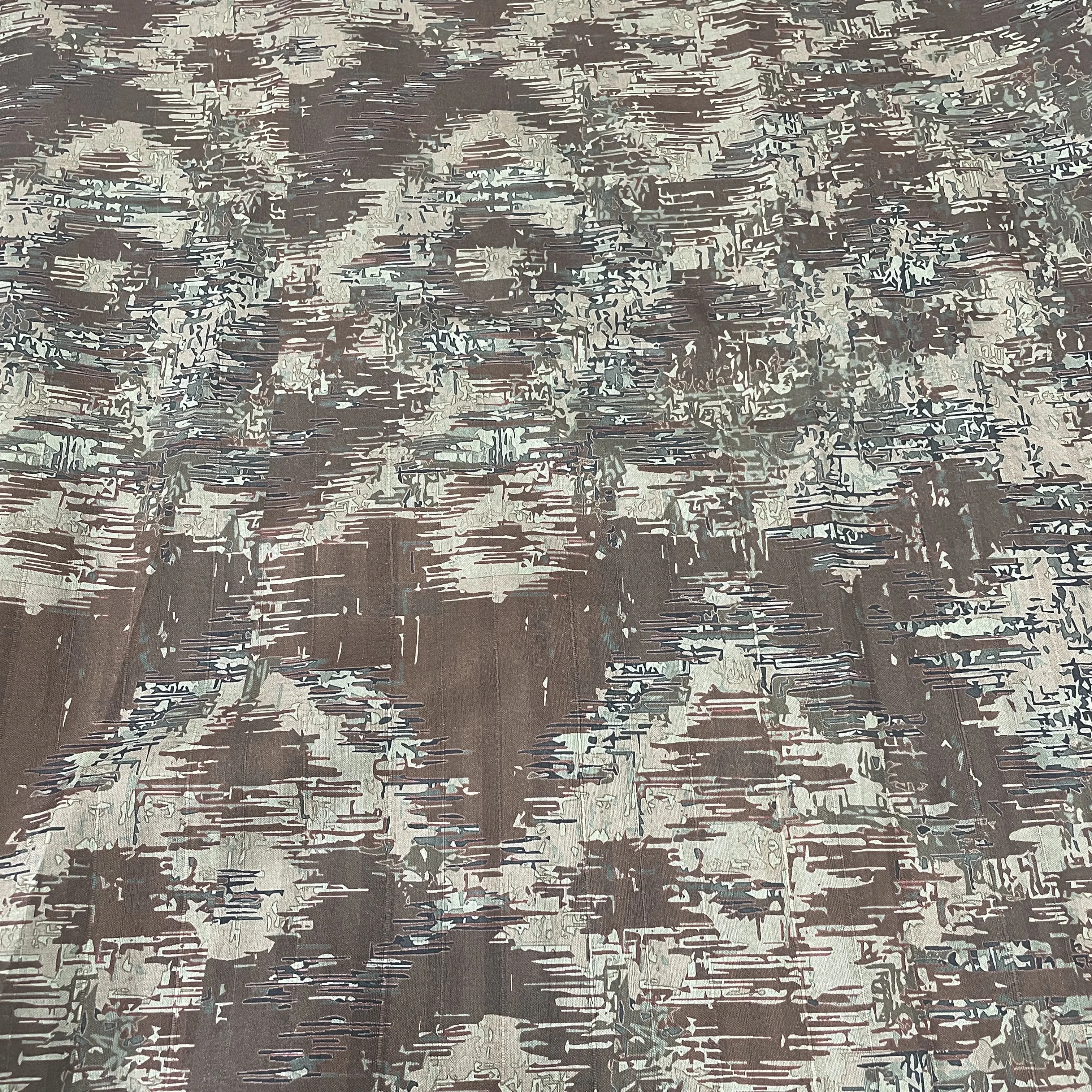 Classic Sage Brown Ikkat Print Tussar Silk Fabric