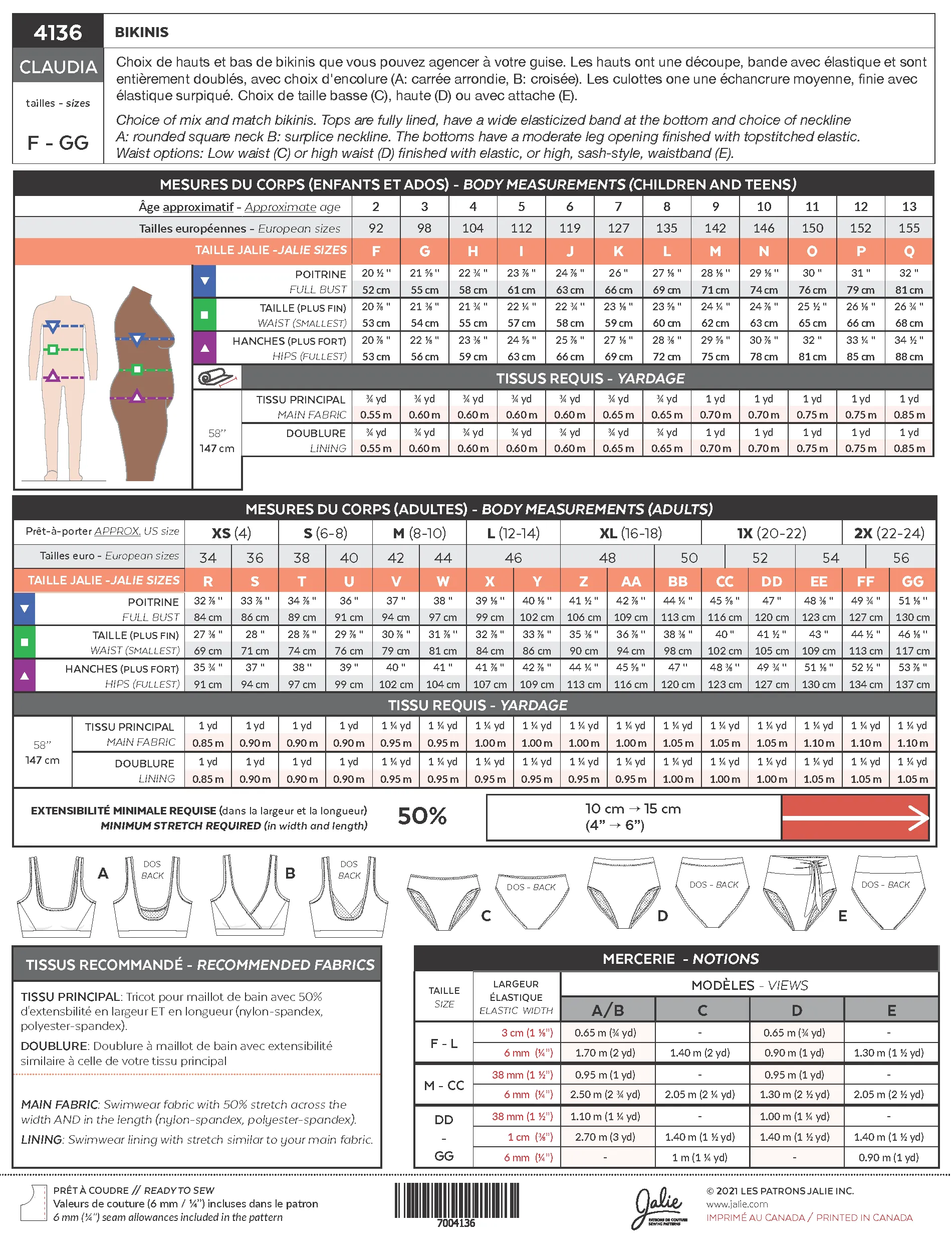 Claudia Bikini Sewing Pattern by Jalie