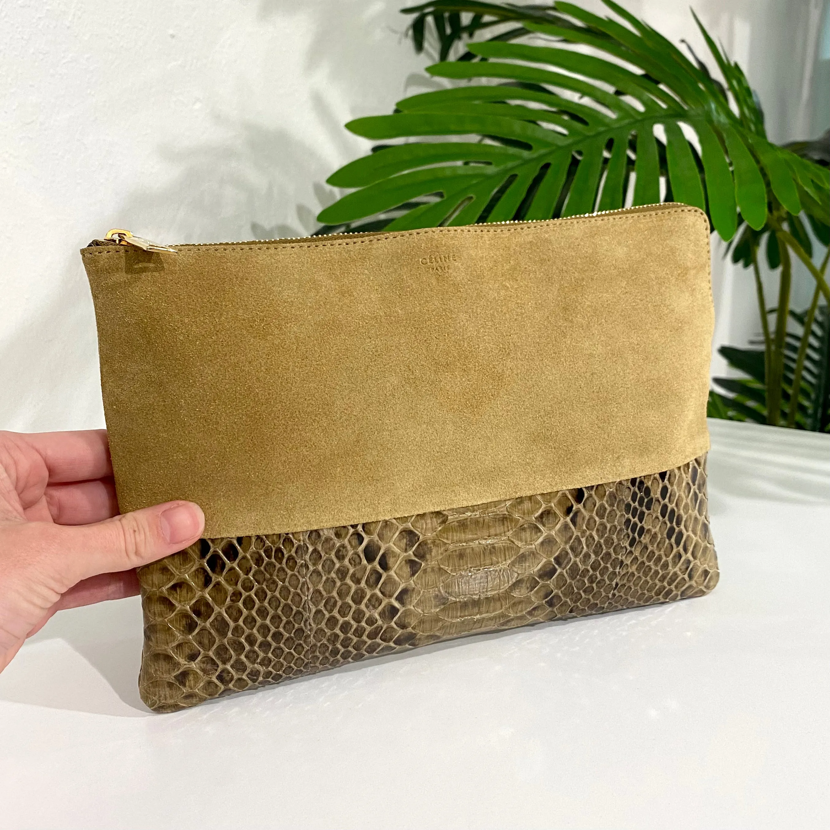 Céline Tan Suede & Python Pouch