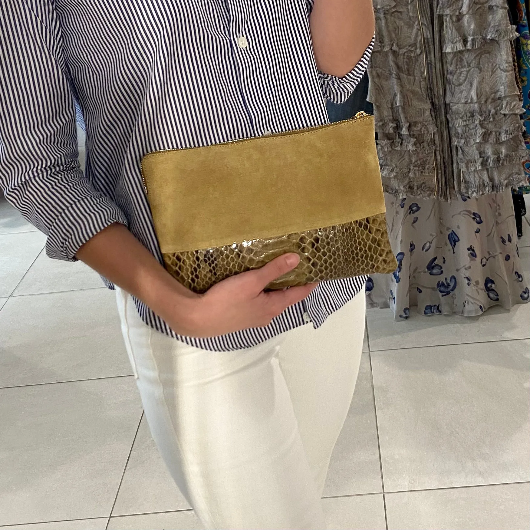 Céline Tan Suede & Python Pouch