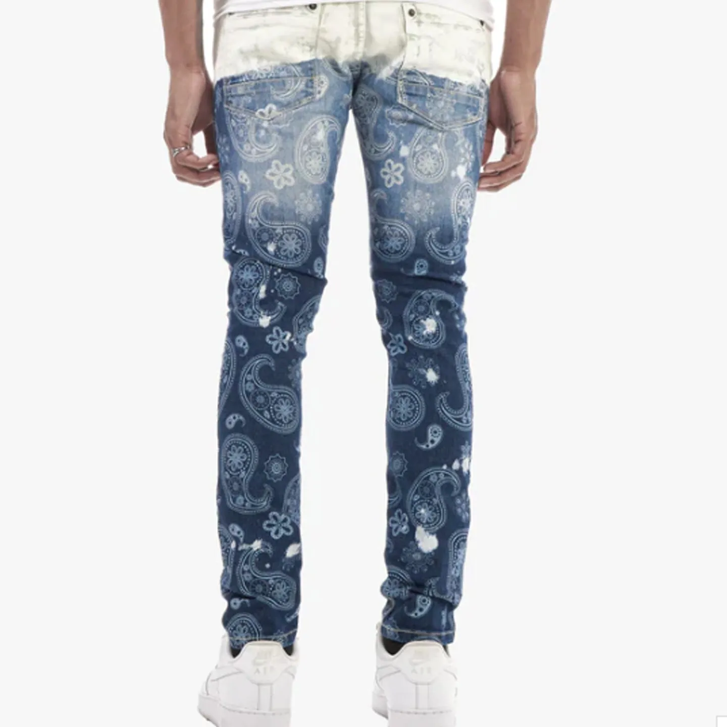 Copper Rivet Ripped Paisley Slim Jean (Dark Blue)