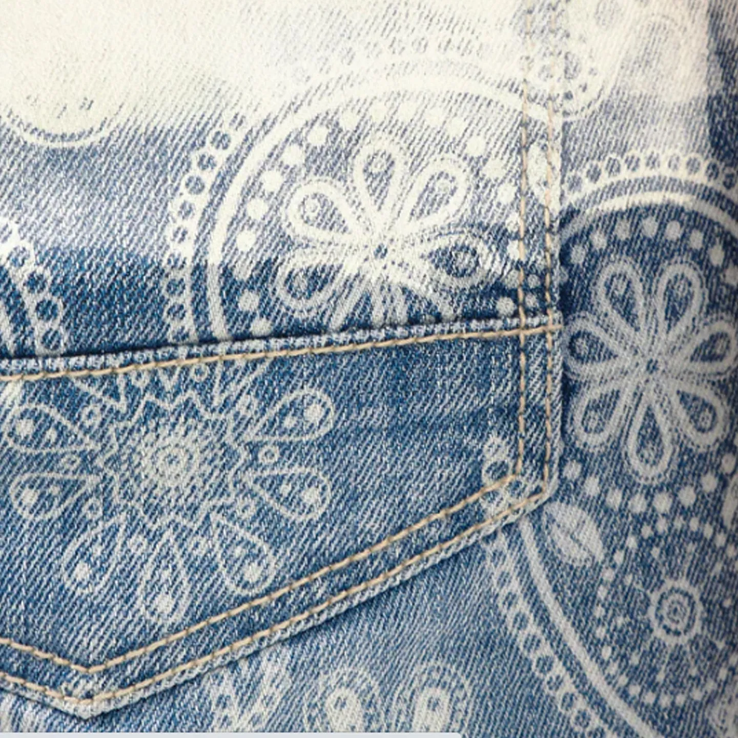 Copper Rivet Ripped Paisley Slim Jean (Light Sand Blue)