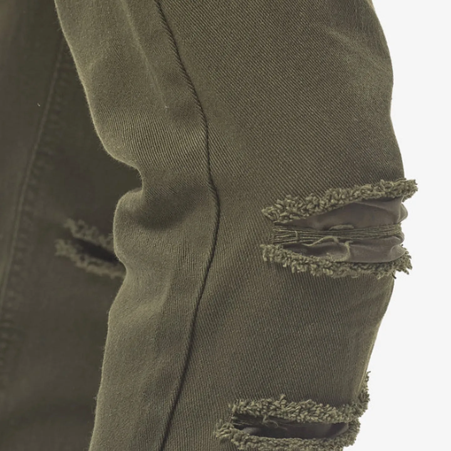 Copper Rivet Ripped Slim Jean (Olive)